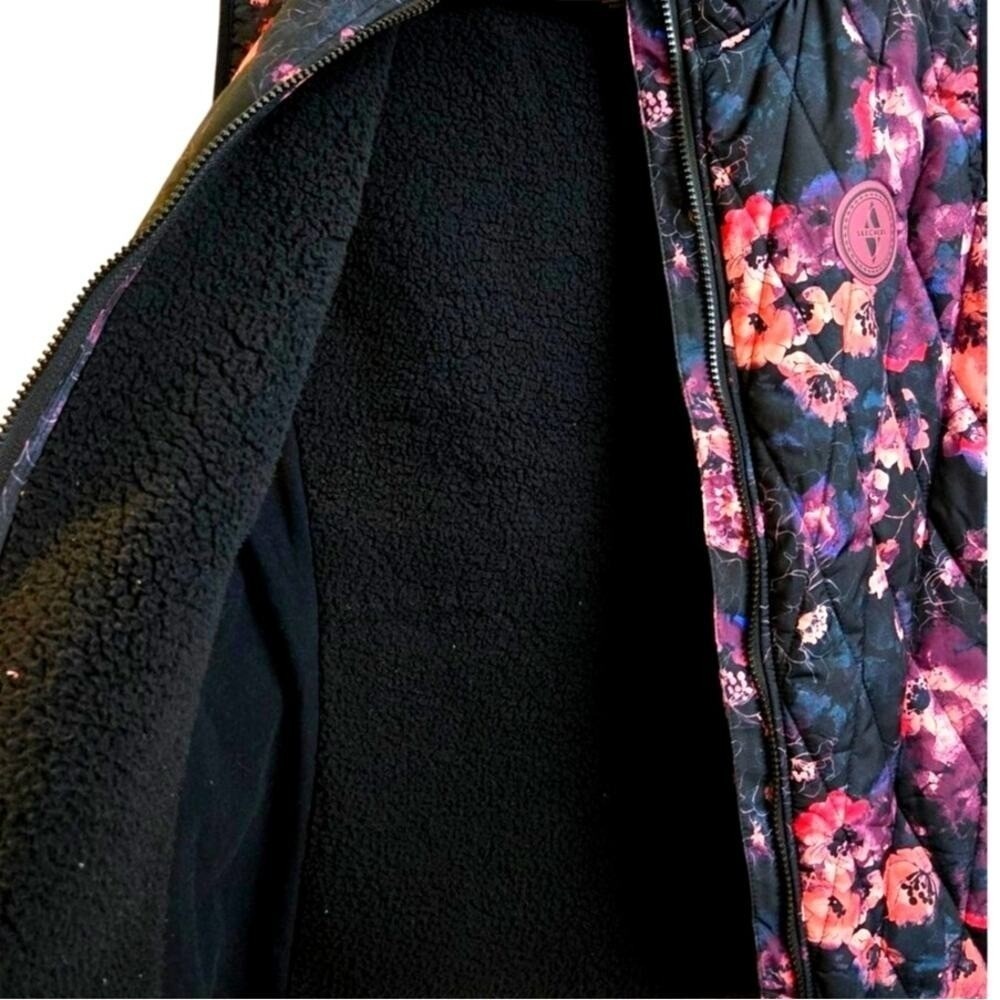 Skechers Women's Floral Print Vest Black Pink Sleeveless Zip Size Small - Picture 4 of 8